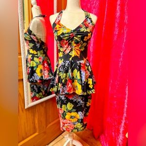 Vintage Betsey Johnson Floral Peplum Dress, Super Rare 80’s Punk Label